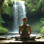 **

A person meditating peacefully in a serene natural setting, surrounded by lush greenery and a gentle waterfall, symbolizing mindfulness and inner peace. Soft, diffused lighting.

**